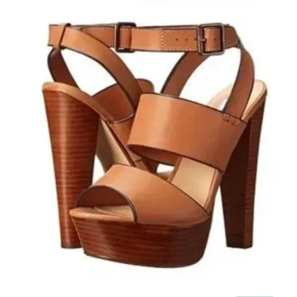 Steve Madden Dezzzy Tan Leather Platform Heels - Picture 3 of 11